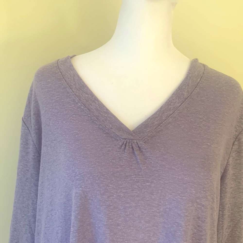 - Orvis Linen Blend V-Neck Top. Never worn. Size L. Tunic Length. Lavender. - Picture 4 of 7